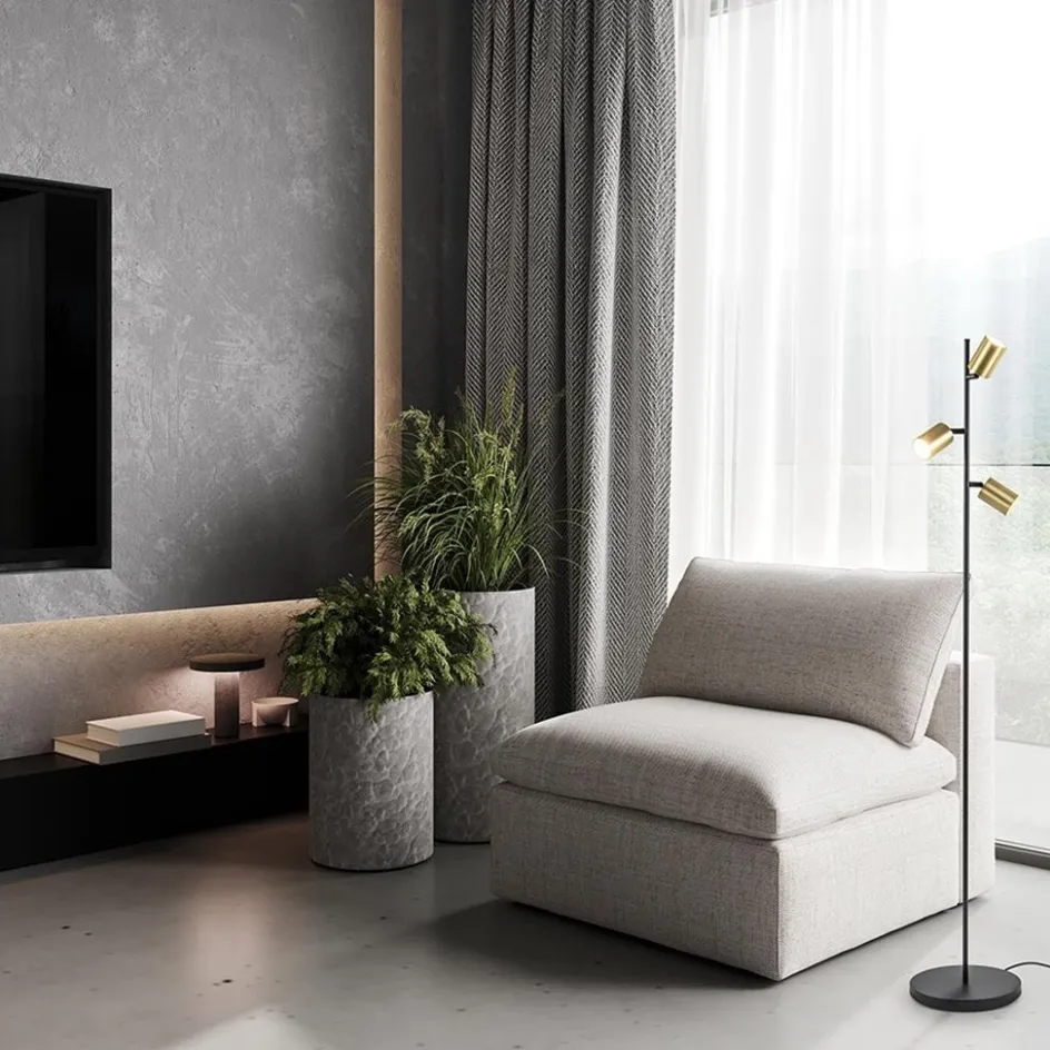 Chique staande lamp mat zwart met gouden spots>Straluma Best