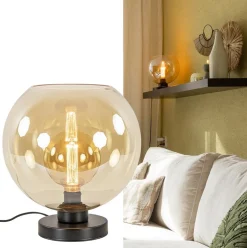 Chique tafellamp amber glazen bol 30 cm><noscript><img width=