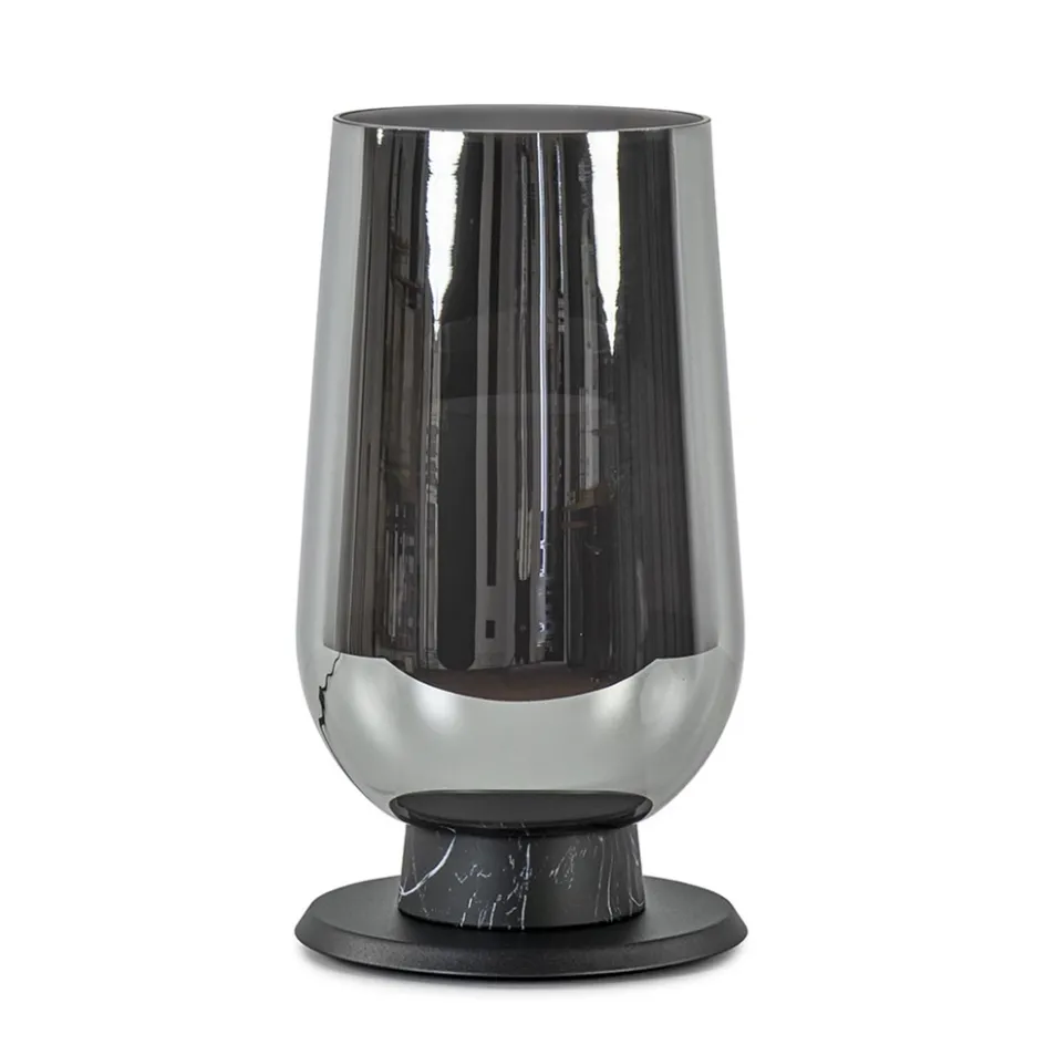 Chique tafellamp zwart marmer met smoke glazen kap>Straluma