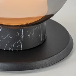 Chique tafellamp zwart marmer met smoke glazen kap><noscript><img width=