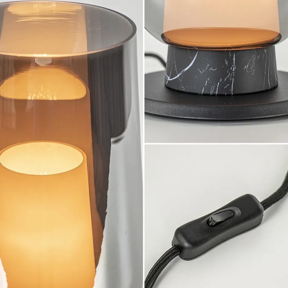 Chique tafellamp zwart marmer met smoke glazen kap>Straluma