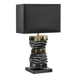 Chique tafellamp zwart met goud en rechthoekige kap>Straluma Clearance