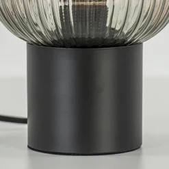 Chique tafellamp zwart met smal smoke glas></noscript>Straluma Online