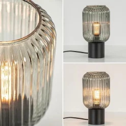 Chique tafellamp zwart met smal smoke glas></noscript>Straluma Online