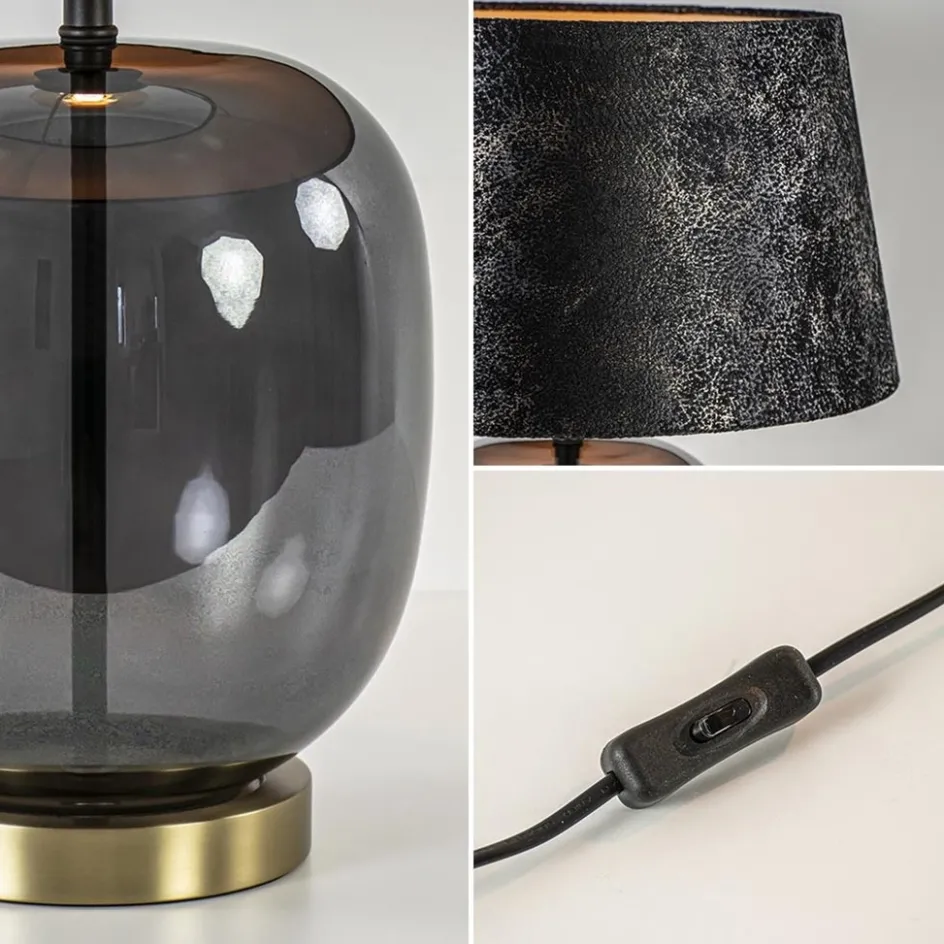 Chique tafellamp zwart/goud met kap>Straluma