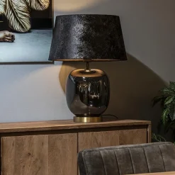 Chique tafellamp zwart/goud met kap><noscript><img width=