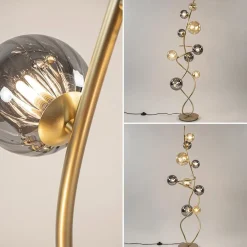 Chique vloerlamp goud met smoke en amber glazen bollen></noscript>Straluma