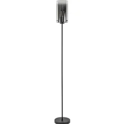 Chique vloerlamp mat zwart met smoke glas cilinder>Straluma Discount