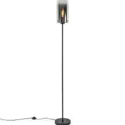 Chique vloerlamp mat zwart met smoke glas cilinder>Straluma Discount