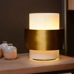 Cilinder tafellamp mat goud mat opaal glas><noscript><img width=