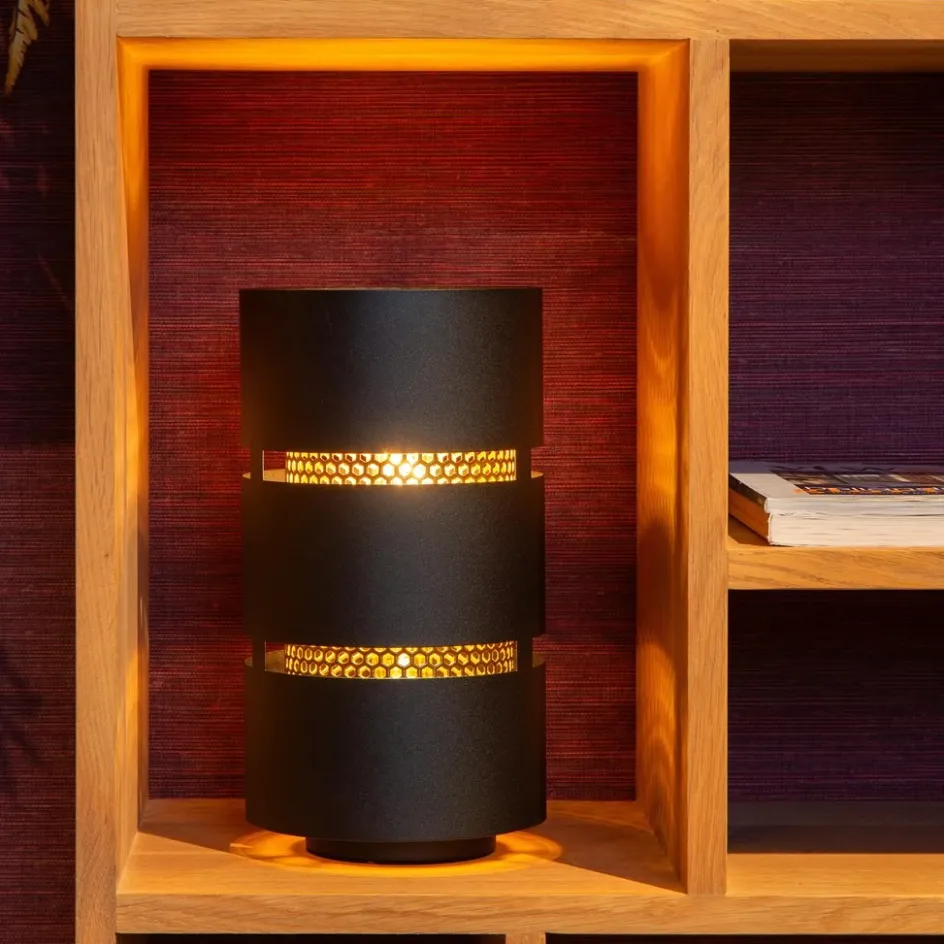 Cilinder tafellamp zwart metaal met goud>Straluma Sale