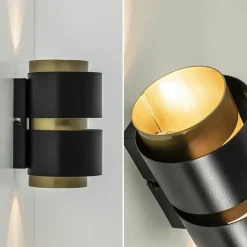 Cilinder wandlamp G9 mat zwart met goud><noscript><img width=