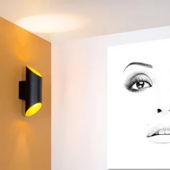 Cilinder wandlamp zwart goud up+down><noscript><img width=