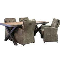 Comfortabele armstoel olijf groen met wieltjes en handgreep><noscript><img width=