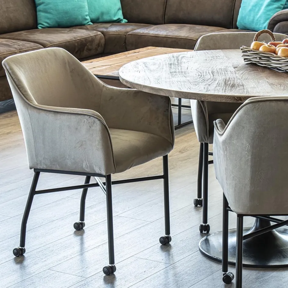 Comfortabele armstoel velours grijs met wieltjes>Straluma Sale