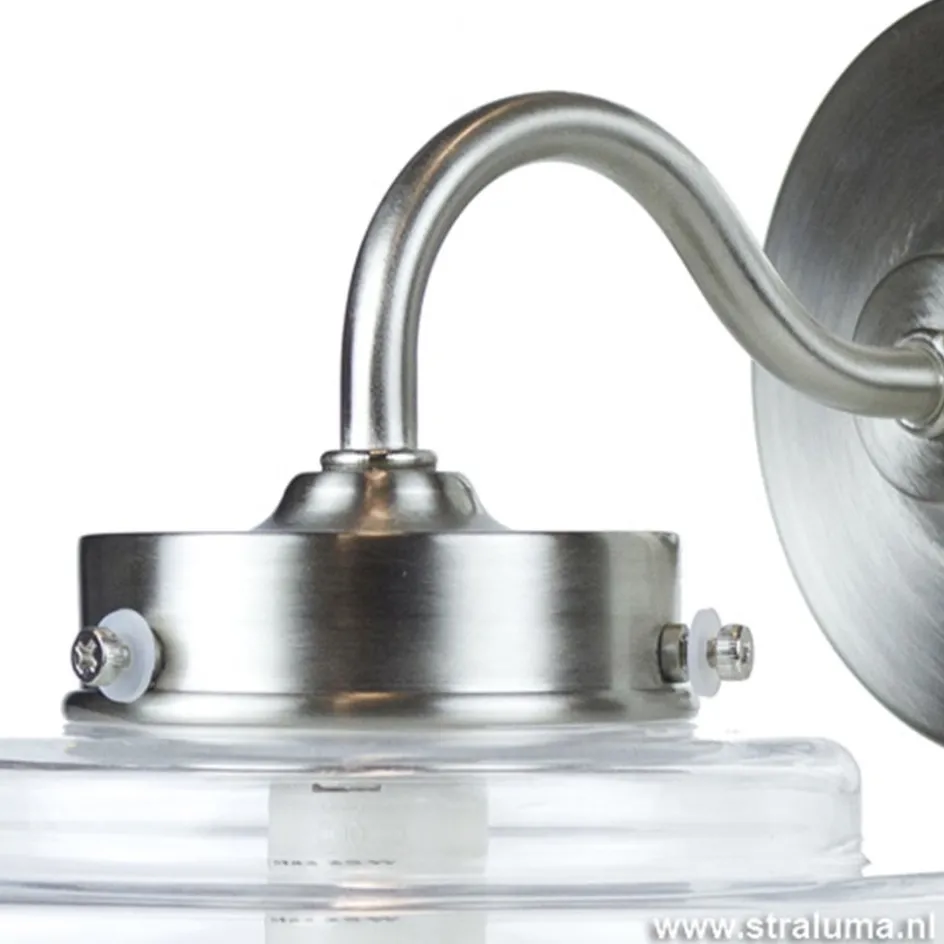 Deco wandlamp staal met helder glas>Straluma