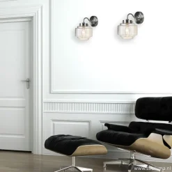 Deco wandlamp staal met helder glas><noscript><img width=