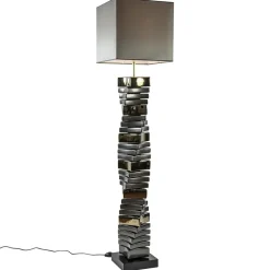 Decoratieve vloerlamp grijs/goud met vierkante kap>Straluma