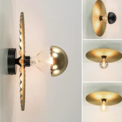 Decoratieve wand/plafondlamp goud met zwart><noscript><img width=