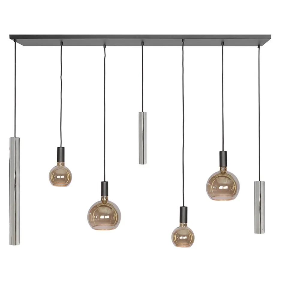 Design hanglamp 7-lichts zwart met nikkel>Straluma Sale