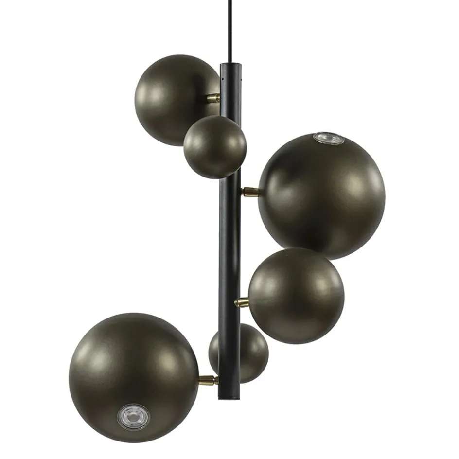 Design hanglamp zwart met platinum bollen 2L>Straluma