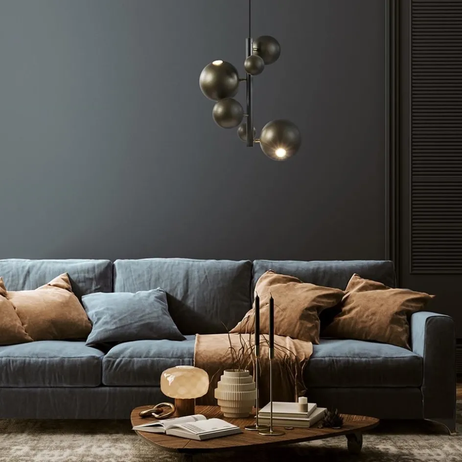 Design hanglamp zwart met platinum bollen 2L>Straluma