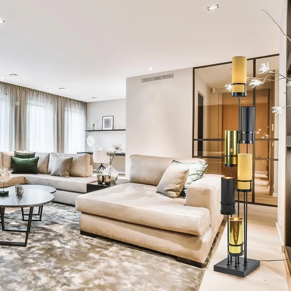 Design vloerlamp met cilinder kappen zwart/goud>Straluma Clearance