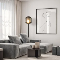 Design vloerlamp zwart met mat zwarte glazen kap><noscript><img width=