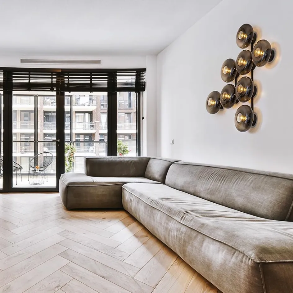 Design wandlamp mat zwart met smoke glas 8-lichts>Straluma Sale