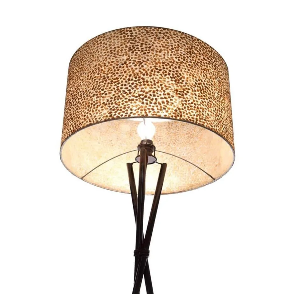 Driepoot schelpen vloerlamp zwart met bruin en goud>Straluma