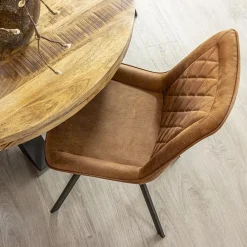 Eetkamerstoel microleder Bull camel met zwarte poot><noscript><img width=