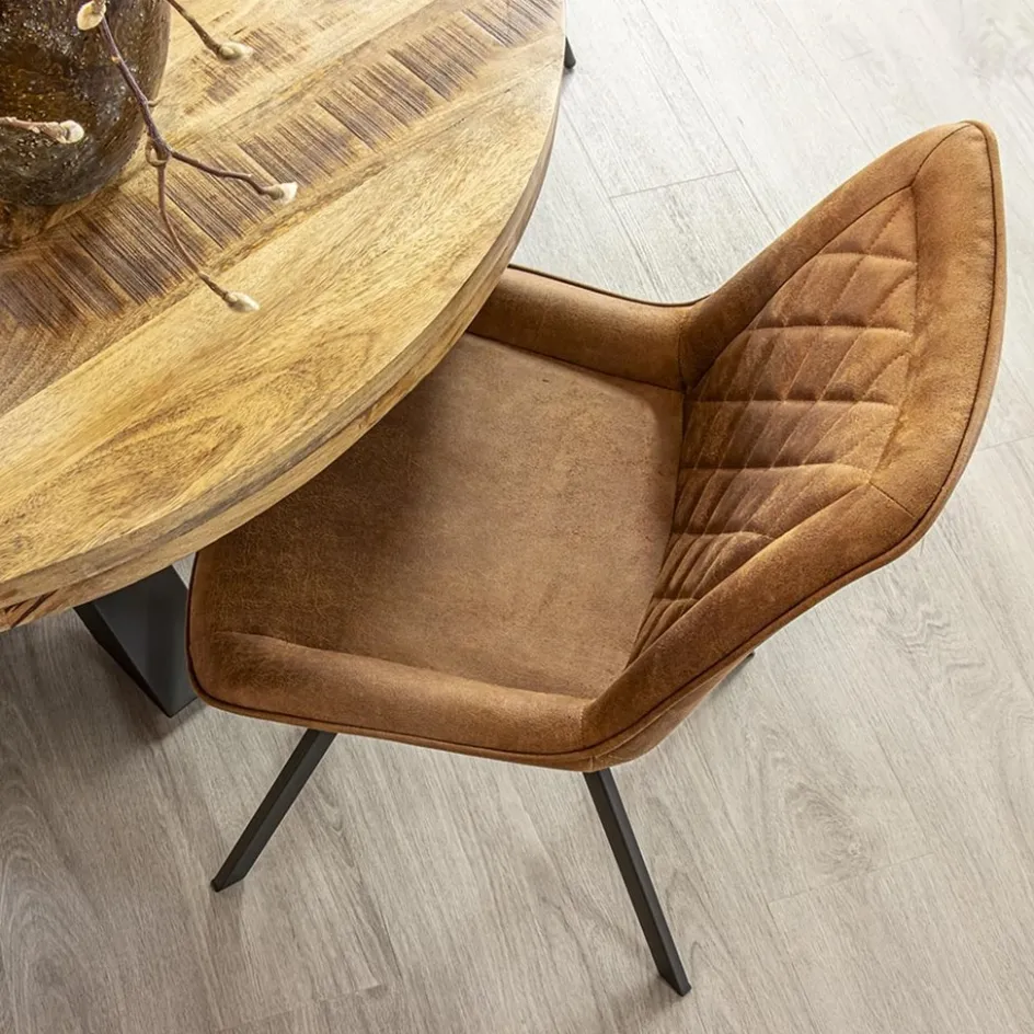 Eetkamerstoel microleder Bull camel met zwarte poot>Straluma Online