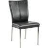 Eetkamerstoel zwart lederen zitting met RVS poten>Straluma Discount