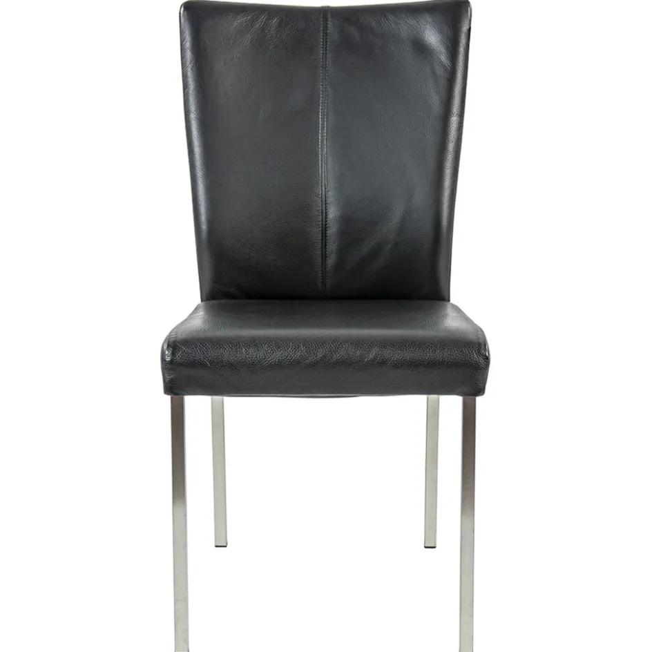 Eetkamerstoel zwart lederen zitting met RVS poten>Straluma Discount