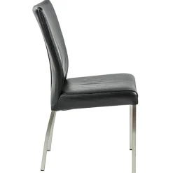 Eetkamerstoel zwart lederen zitting met RVS poten><noscript><img width=