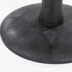 Eetkamertafel ronde glazen plaat zwart met mango houten voet><noscript><img width=