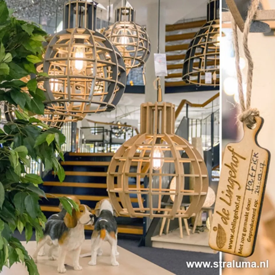 Eettafel hanglamp Globe Lingehof hout>Straluma