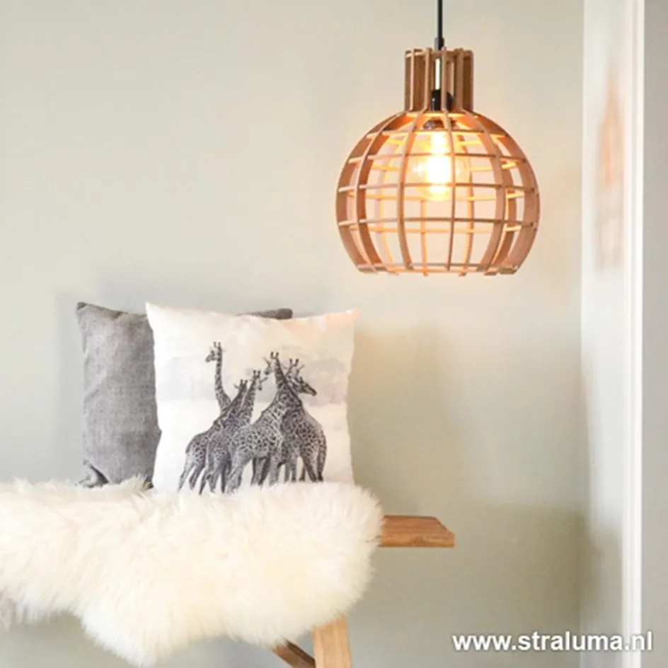 Eettafel hanglamp Globe Lingehof hout>Straluma