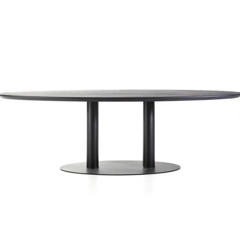 Eettafel ovaal zwart eiken met metalen poot 300x120 cm>Straluma New