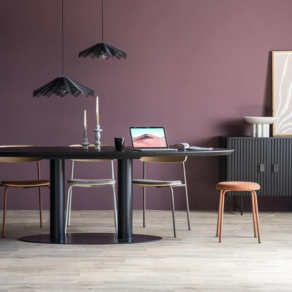 Eettafel ovaal zwart eiken met metalen poot 300x120 cm>Straluma New