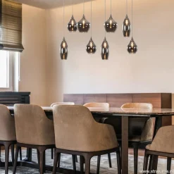 Eettafelhanglamp nikkel met smokey glas 8-lichts><noscript><img width=