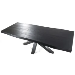 Eiken boomstam tafel met spinpoot zwart 240x100 cm><noscript><img width=