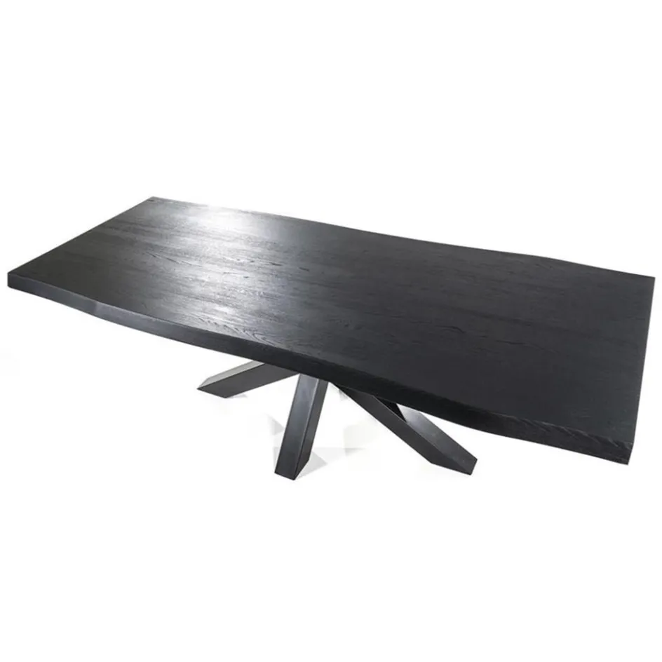 Eiken boomstam tafel met spinpoot zwart 240x100 cm>Straluma Outlet