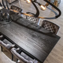 Eiken boomstam tafel met spinpoot zwart 240x100 cm><noscript><img width=