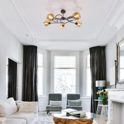 Elegante 5-lichts plafondlamp met amber glazen bollen></noscript>Straluma Sale