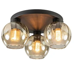 Elegante plafondlamp 3-lichts amber glas>Straluma Discount