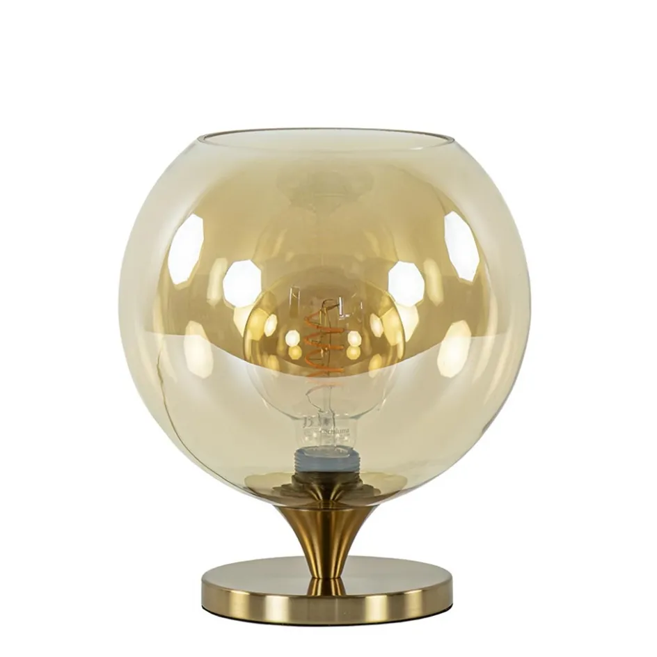 Elegante tafellamp donker goud met amber glazen bol 25 cm>Straluma