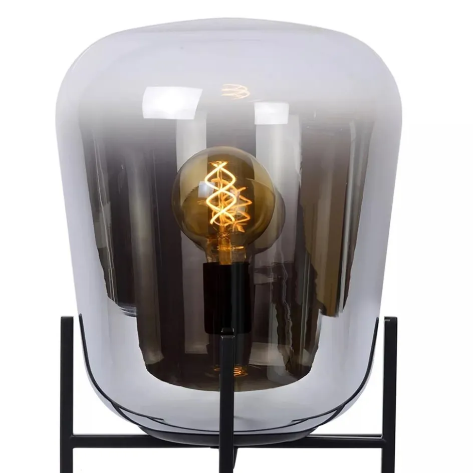 Elegante tafellamp zwart frame met smoke glazen kap>Straluma Best