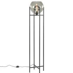 Frame vloerlamp mat zwart met smoke glazen bol>Straluma
