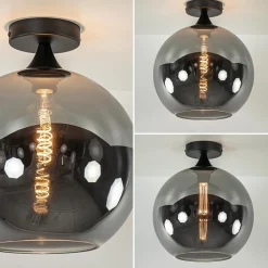 Globe plafondlamp zwart met smoke/titanium glas 30 cm><noscript><img width=